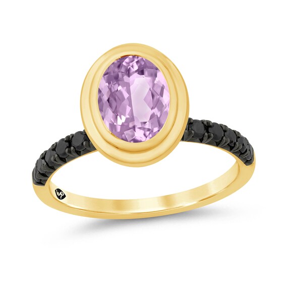 Zales x Christian Sirianoâ¢ Oval Amethyst and Black Diamond Ring in Sterling Silver with 14K Gold Plate