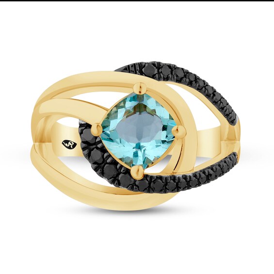 Zales x Christian Sirianoâ¢ Aquamarine and Black Diamond Crossover Loop Ring Sterling Silver with 14K Gold Plate