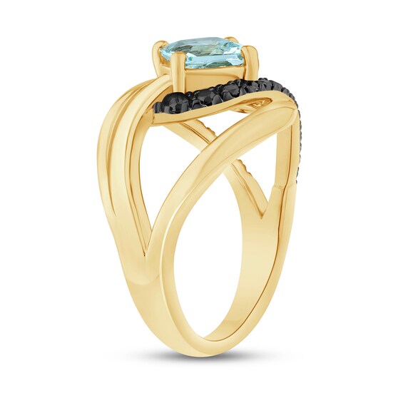 Zales x Christian Sirianoâ¢ Aquamarine and Black Diamond Crossover Loop Ring Sterling Silver with 14K Gold Plate