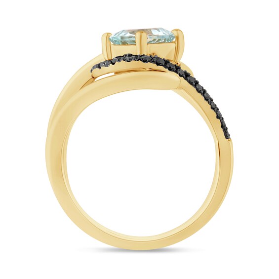 Zales x Christian Sirianoâ¢ Aquamarine and Black Diamond Crossover Loop Ring Sterling Silver with 14K Gold Plate