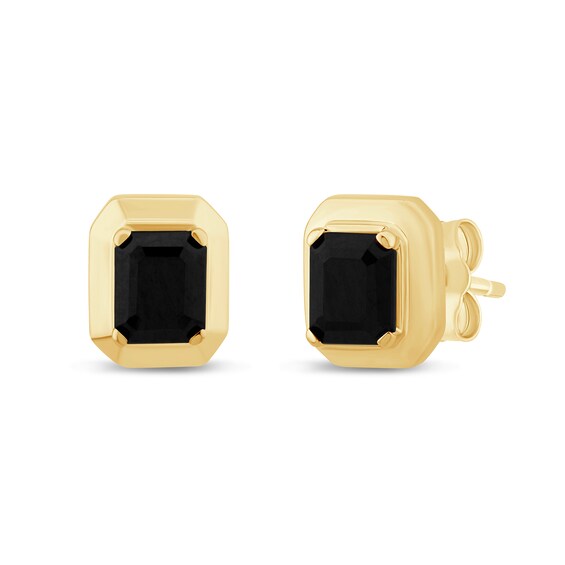 Zales x Christian Siriano™ 3/4 CT. T.w. Emerald-Cut Black Diamond Solitaire Earrings in Sterling Silver with Gold Plate