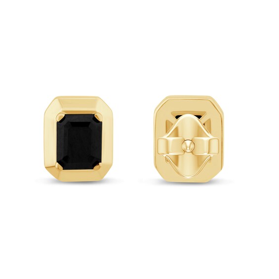 Zales x Christian Siriano™ 3/4 CT. T.w. Emerald-Cut Black Diamond Solitaire Earrings in Sterling Silver with Gold Plate
