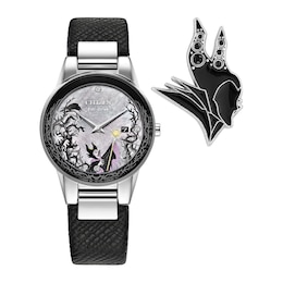 Ladies' Citizen Eco-Drive® Villains Maleficent's Charm Black Leather Strap Watch and Pin Box Set (Model: GA1080-41Y)