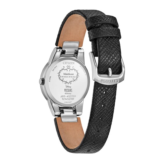 Ladies' Citizen Eco-Drive® Villains Maleficent's Charm Black Leather Strap Watch and Pin Box Set (Model: Ga1080-41Y)