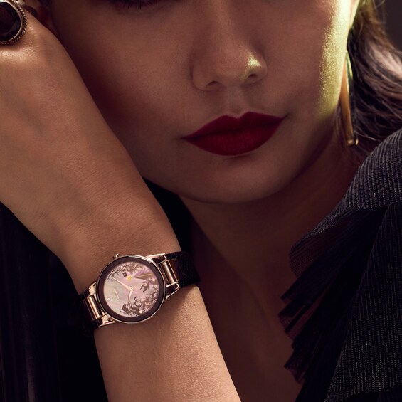 Ladies' Citizen Eco-Drive® Villains Maleficent's Charm Black Leather Strap Watch and Pin Box Set (Model: Ga1080-41Y)