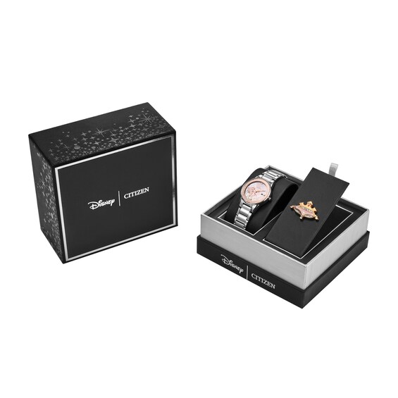 Ladies' Citizen Eco-DriveÂ® Disney Sleeping Beauty Pink Mother-of-Pearl Watch and Pin Box Set (Model: Ga1081-65N)