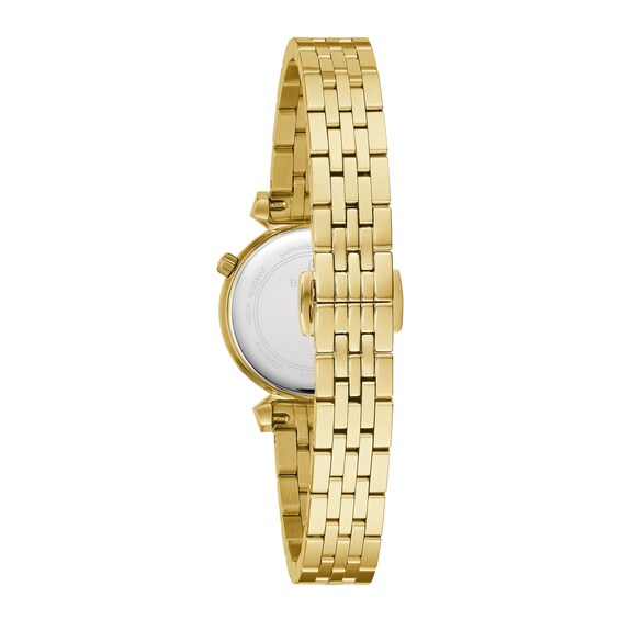 Ladies' Bulova Regatta Diamond Accent Gold-Tone IP Watch with Black Mother-of-Pearl Dial (Model: 97P173)