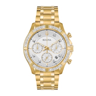 Men's Bulova Classic 1/8 CT. T.W. Diamond Gold-Tone IP Chronograph Watch with Silver Dial (Model: 98E113)