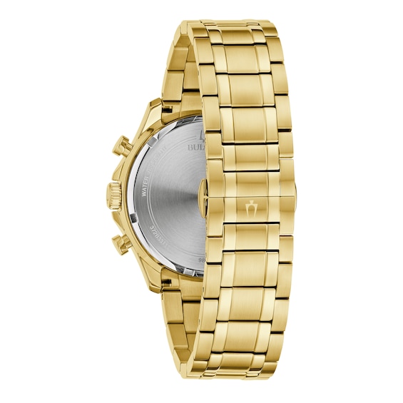 Men's Bulova Classic 1/8 CT. T.w. Diamond Gold-Tone IP Chronograph Watch with Silver Dial (Model: 98E113)