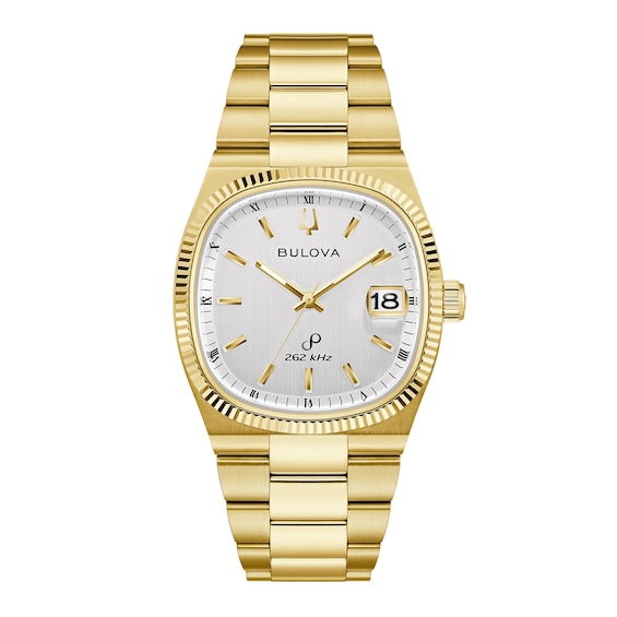 Men's Bulova Super Seville Gold-Tone IP Watch with Square Silver Dial (Model: 97B223)