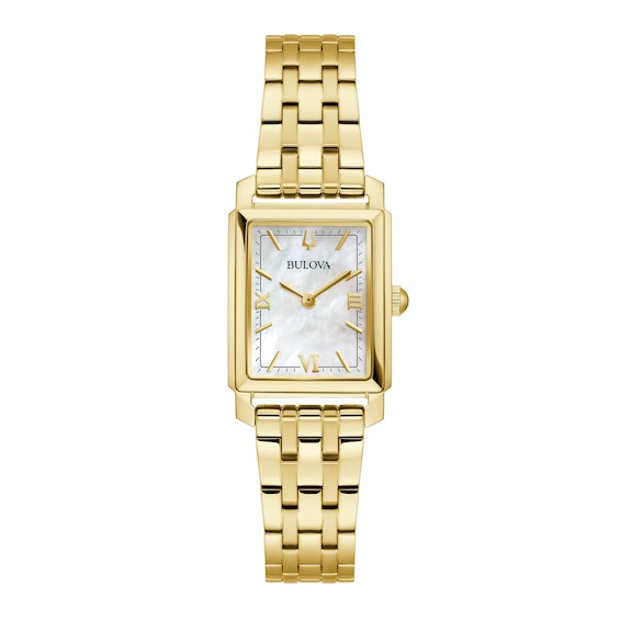 Ladies' Bulova Sutton Gold-Tone IP Watch with Rectangular Mother-of-Pearl Dial (Model: 97L177)