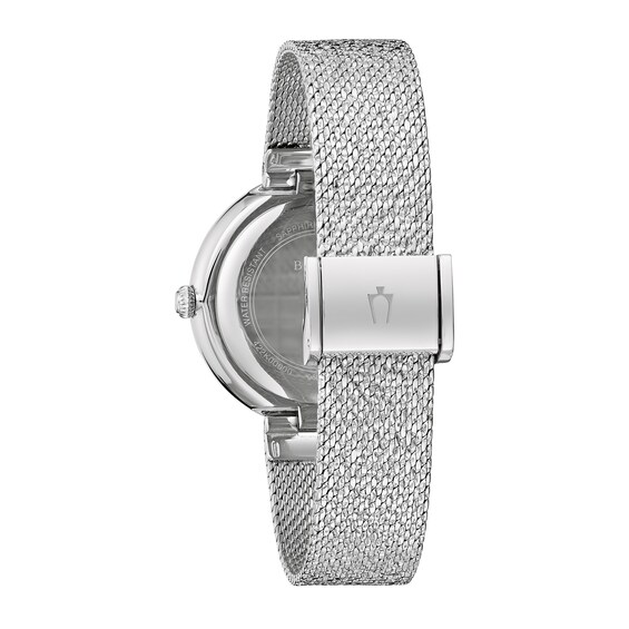 Ladies' Bulova Phantom Crystal Accent Mesh Watch with Textured Silver-Tone Dial (Model: 96L329)