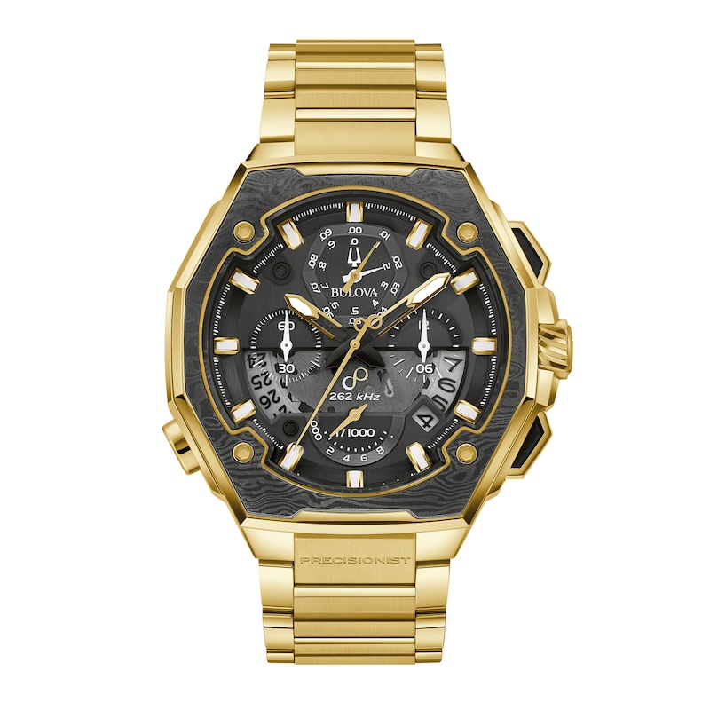 Main Image 1 of Men's Bulova Series X Precisionist Gold-Tone IP Chronograph Watch with Black Dial (Model: 98B429)