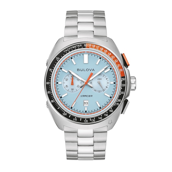 Menâs Bulova Racer Chronograph Watch with Light Blue Dial (Model: 98B432)