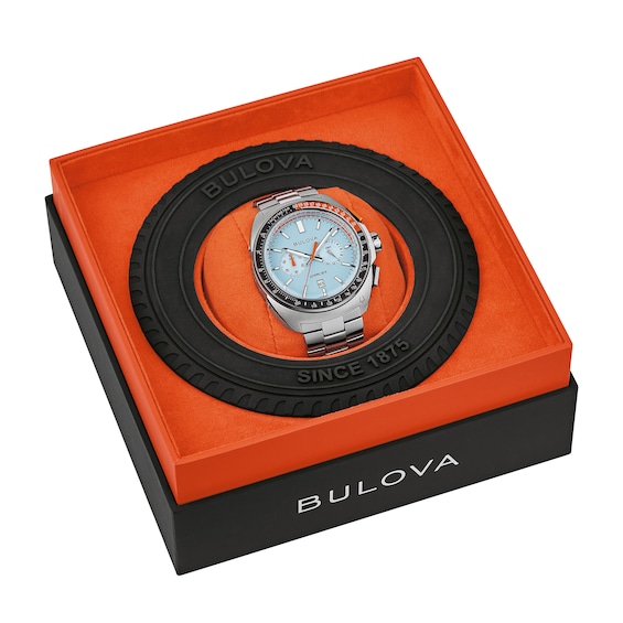 Menâs Bulova Racer Chronograph Watch with Light Blue Dial (Model: 98B432)