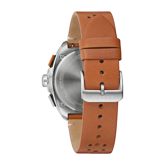 Menâs Bulova Racer Chronograph Brown Leather Strap Watch with Black Dial (Model: 98B427)