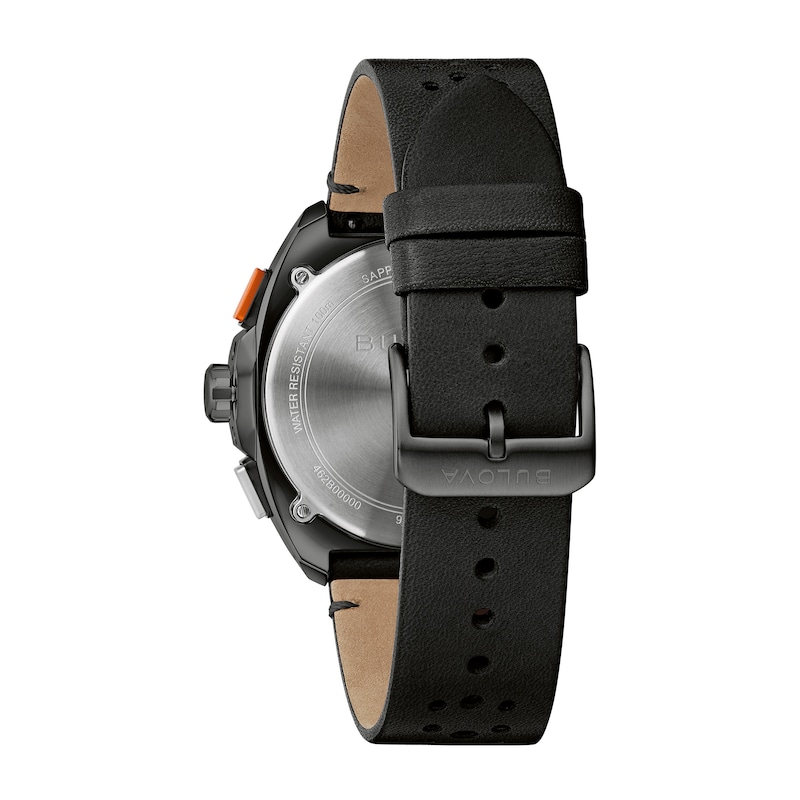 Main Image 3 of Men’s Bulova Racer Chronograph Black IP Leather Strap Watch with Black Dial (Model: 98B428)
