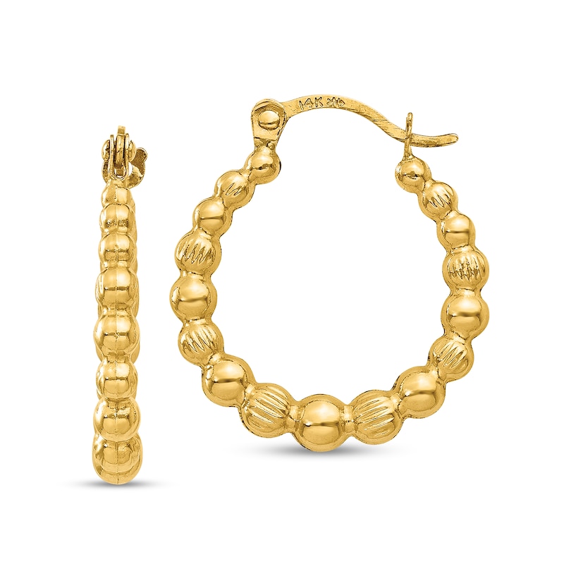 Main Image 1 of 18.0mm Graduated Beaded Hoop Earrings in Hollow 10K Gold