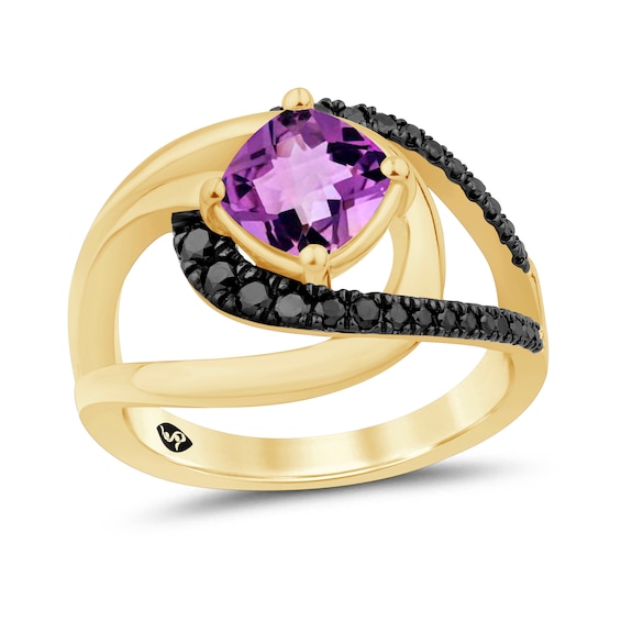 Zales x Christian Sirianoâ¢ Amethyst and Black Diamond Crossover Loop Ring Sterling Silver with 14K Gold Plate