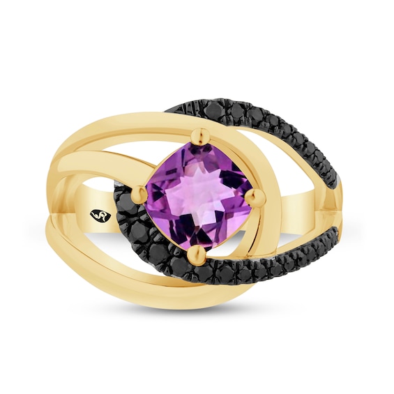 Zales x Christian Sirianoâ¢ Amethyst and Black Diamond Crossover Loop Ring in Sterling Silver with 14K Gold Plate