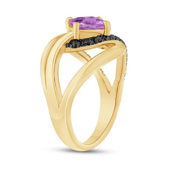 Zales x Christian Sirianoâ¢ Amethyst and Black Diamond Crossover Loop Ring in Sterling Silver with 14K Gold Plate
