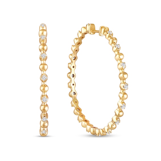 1/2 CT. T.w. Lab-Grown Diamond Beaded Hoop Earrings in Sterling Silver with 14K Gold Plate