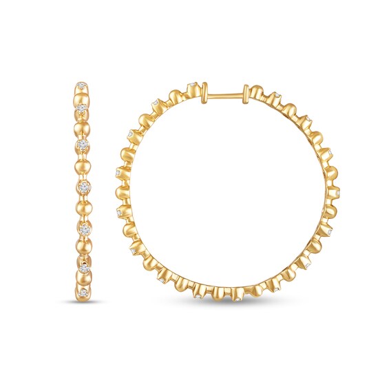 1/2 CT. T.w. Lab-Grown Diamond Beaded Hoop Earrings in Sterling Silver with 14K Gold Plate