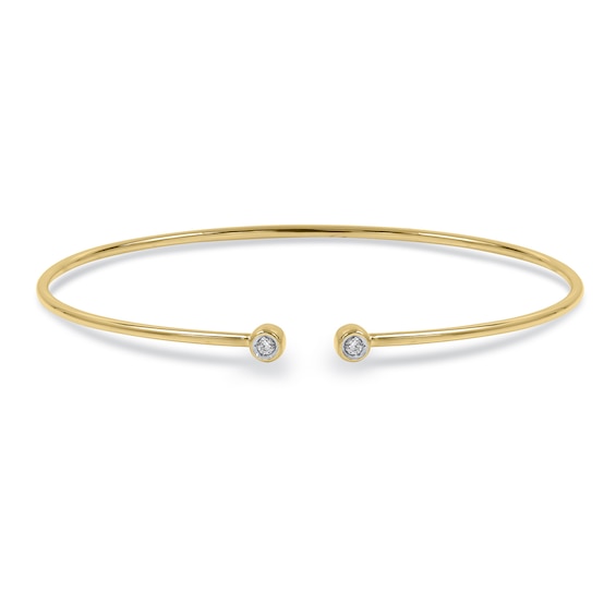 1/15 CT. T.w. Certified Lab-Grown Diamond Bezel-Set Open Bangle in Sterling Silver with 14K Gold Plate (I/Si2) - 6.5"