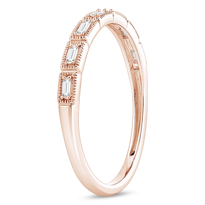 Main Image 2 of 1/15 CT. T.W. Baguette Diamond Vintage-Style Stackable Anniversary Band in 10K Rose Gold