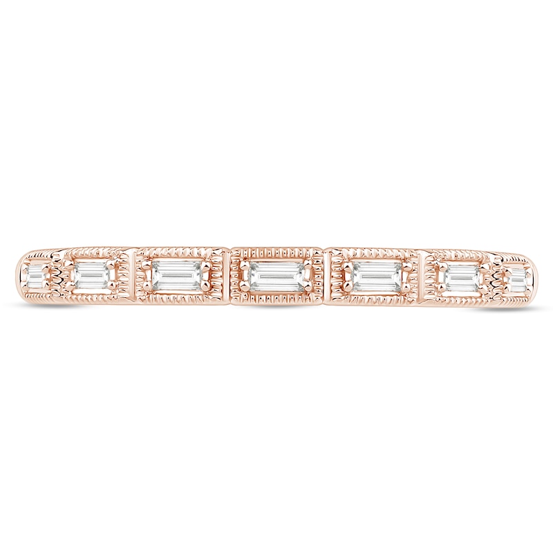 Main Image 3 of 1/15 CT. T.W. Baguette Diamond Vintage-Style Stackable Anniversary Band in 10K Rose Gold