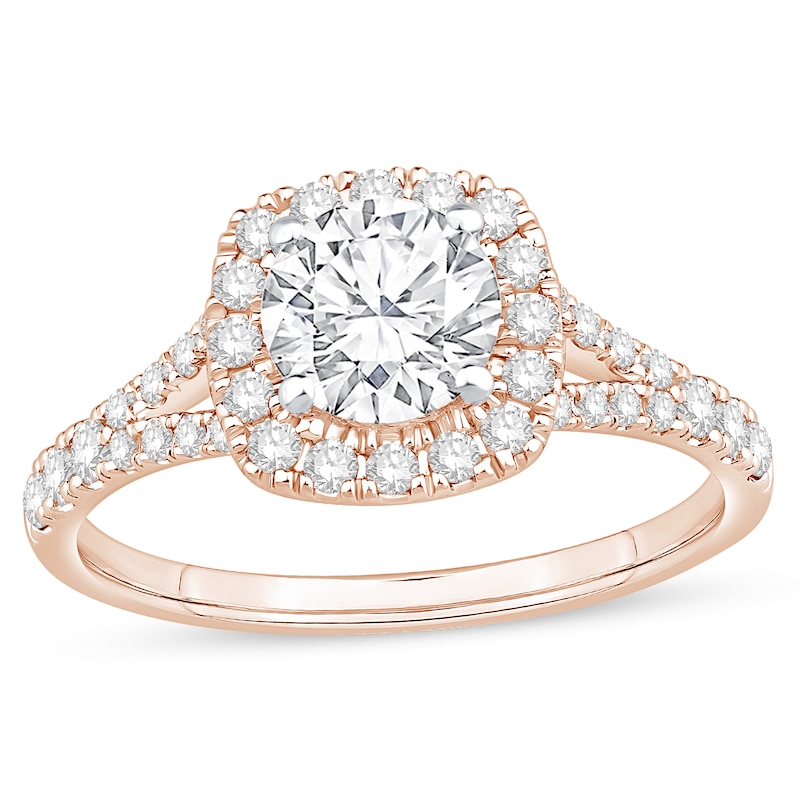 Main Image 1 of 1-1/2 CT. T.W. Certified Lab-Grown Diamond Cushion Frame Split Shank Engagement Ring in 14K Rose Gold (G/SI2)