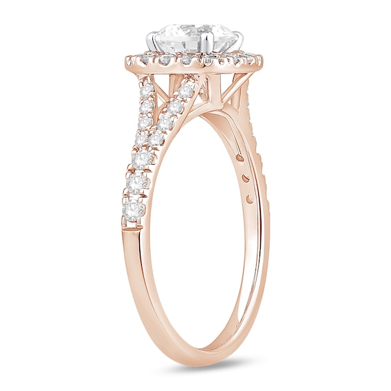 1-1/2 CT. T.w. Certified Lab-Grown Diamond Cushion Frame Split Shank Engagement Ring in 14K Rose Gold (G/Si2)