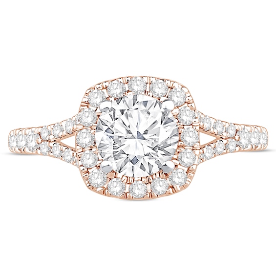 1-1/2 CT. T.w. Certified Lab-Grown Diamond Cushion Frame Split Shank Engagement Ring in 14K Rose Gold (G/Si2)