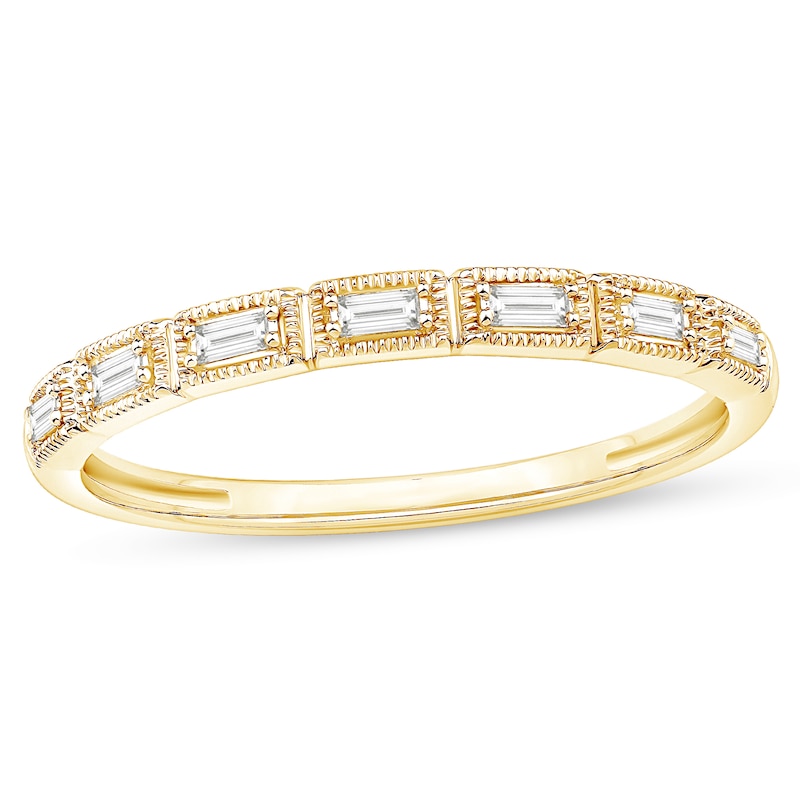 Main Image 1 of 1/15 CT. T.W. Baguette Diamond Vintage-Style Stackable Anniversary Band in 10K Gold