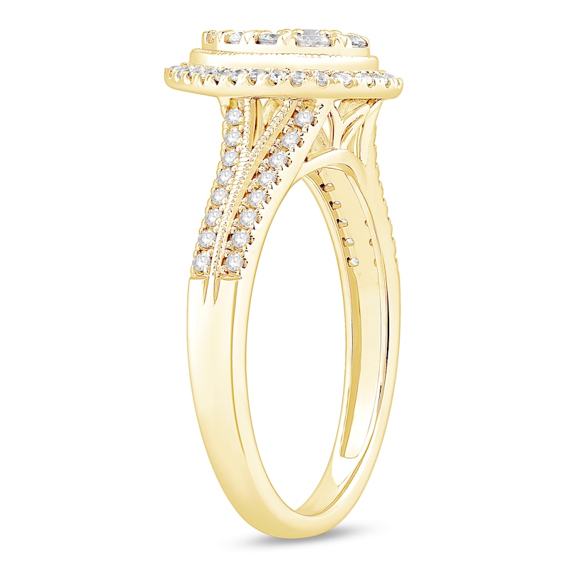 Main Image 2 of 1/2 CT. T.W. Pear-Shaped Multi-Diamond Frame Split Shank Vintage-Style Engagement Ring in 10K Gold