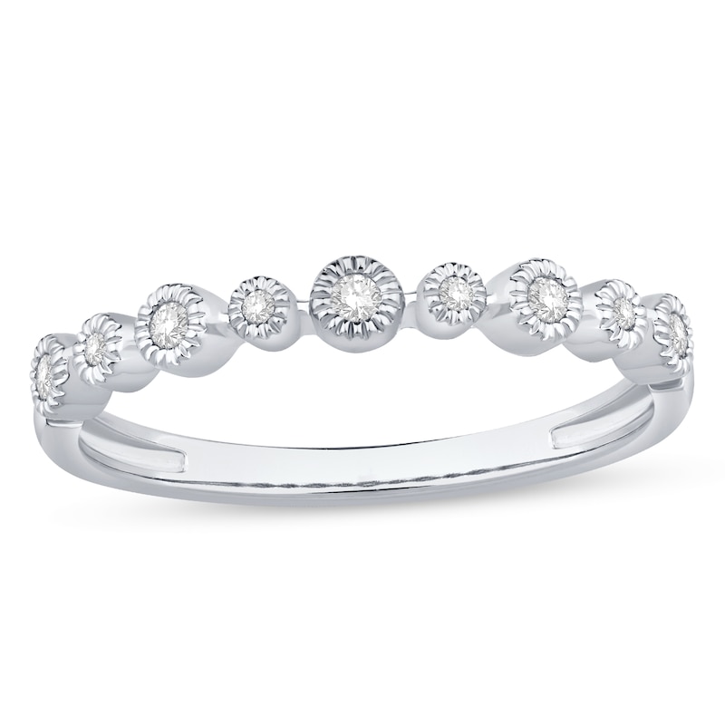 Main Image 1 of 1/15 CT. T.W. Diamond Alternating Vintage-Style Stackable Anniversary Band in 10K White Gold