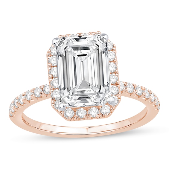 3-1/2 CT. T.w. Emerald-Cut Certified Lab-Grown Diamond Frame Engagement Ring in 14K Rose Gold (F/Vs2)
