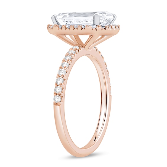 3-1/2 CT. T.w. Emerald-Cut Certified Lab-Grown Diamond Frame Engagement Ring in 14K Rose Gold (F/Vs2)