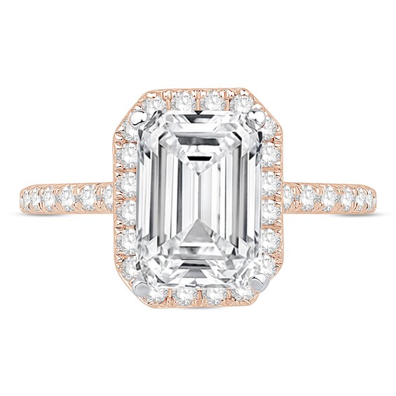 3-1/2 CT. T.w. Emerald-Cut Certified Lab-Grown Diamond Frame Engagement Ring in 14K Rose Gold (F/Vs2)