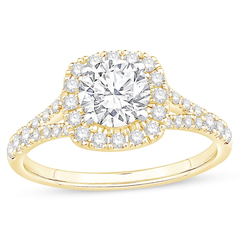 Main Image 1 of 1-1/2 CT. T.W. Certified Lab-Grown Diamond Cushion Frame Split Shank Engagement Ring in 14K Gold (G/SI2)