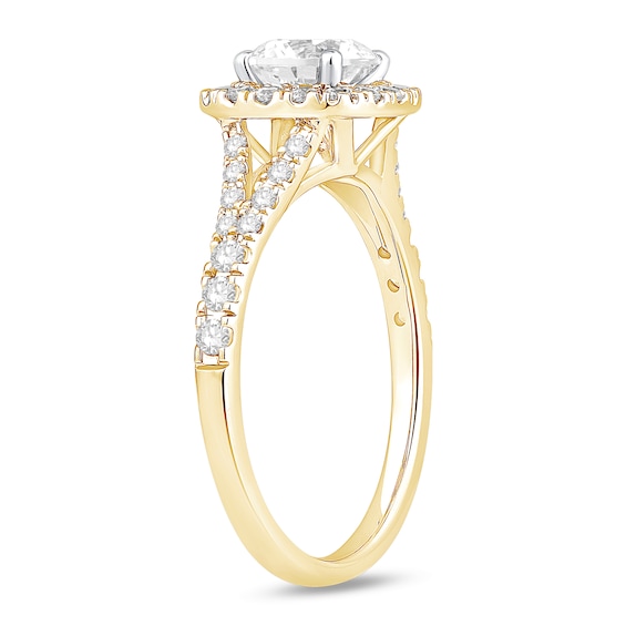 1-1/2 CT. T.w. Certified Lab-Grown Diamond Cushion Frame Split Shank Engagement Ring in 14K Gold (G/Si2)