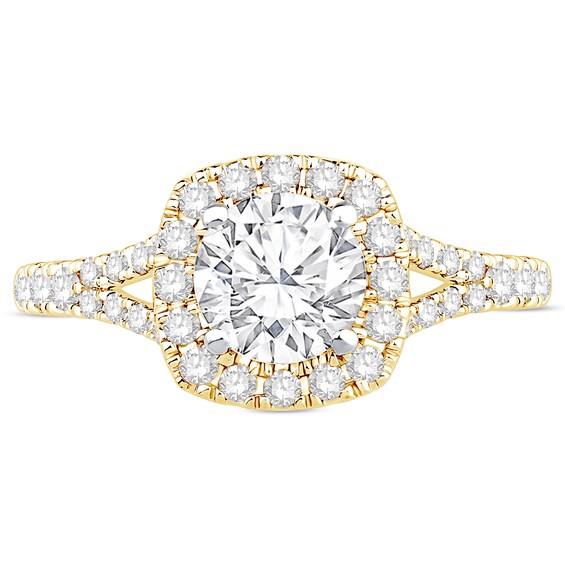 1-1/2 CT. T.w. Certified Lab-Grown Diamond Cushion Frame Split Shank Engagement Ring in 14K Gold (G/Si2)