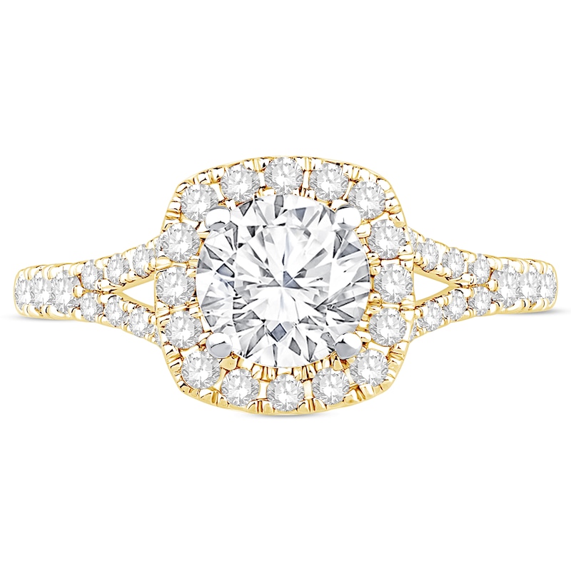 Main Image 3 of 1-1/2 CT. T.W. Certified Lab-Grown Diamond Cushion Frame Split Shank Engagement Ring in 14K Gold (G/SI2)