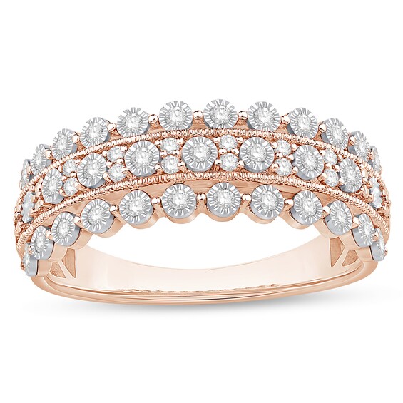 1/4 CT. T.w. Diamond Multi-Row Scallop Edge Vintage-Style Anniversary Band in 10K Rose Gold