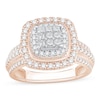 Thumbnail Image 1 of 1 CT. T.W. Princess-Cut Multi-Diamond Double Cushion Frame Triple Row Engagement Ring in 10K Rose Gold