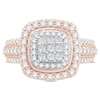 Thumbnail Image 3 of 1 CT. T.W. Princess-Cut Multi-Diamond Double Cushion Frame Triple Row Engagement Ring in 10K Rose Gold