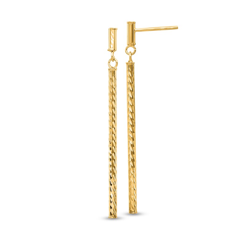 Main Image 1 of Diamond-Cut Linear Bar Drop Earrings in Hollow 10K Gold