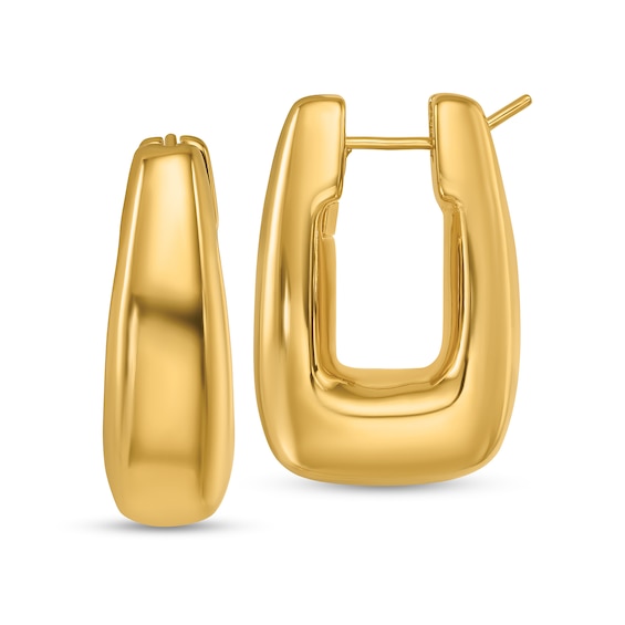 Puff Rectangular Tube Hoop Earrings in Hollow 14K Gold