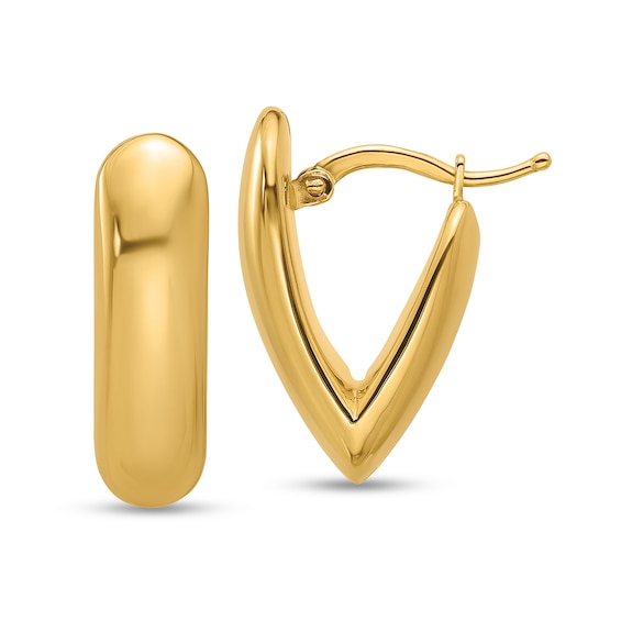 Polished V-Shaped Hoop Earrings in Hollow 14K Gold