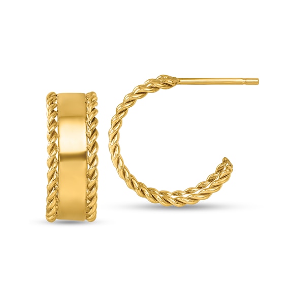 Twist Edge Open Hoop Earrings in Solid 14K Gold